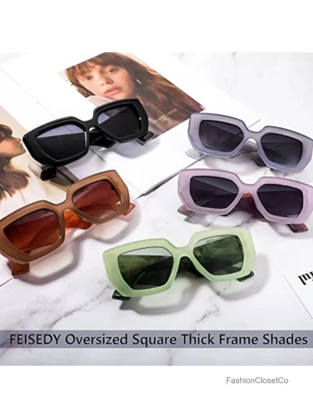 Oversized Square Sunglasses with Thick Plastic Frame UV400 Protection